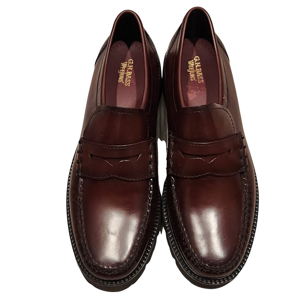 NEW GH Bass Whitney Super Lug Weejuns burgundy leather loafers size 10 - Picture 2 of 6